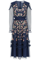 Eloise Navy Floral Embellished Midi Dress